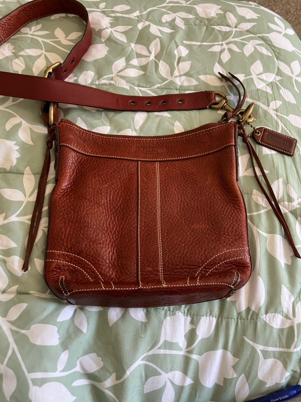 Vintage Coach Bleeker Duffle Slim Pebbled Brown Leather Crossbody Bag